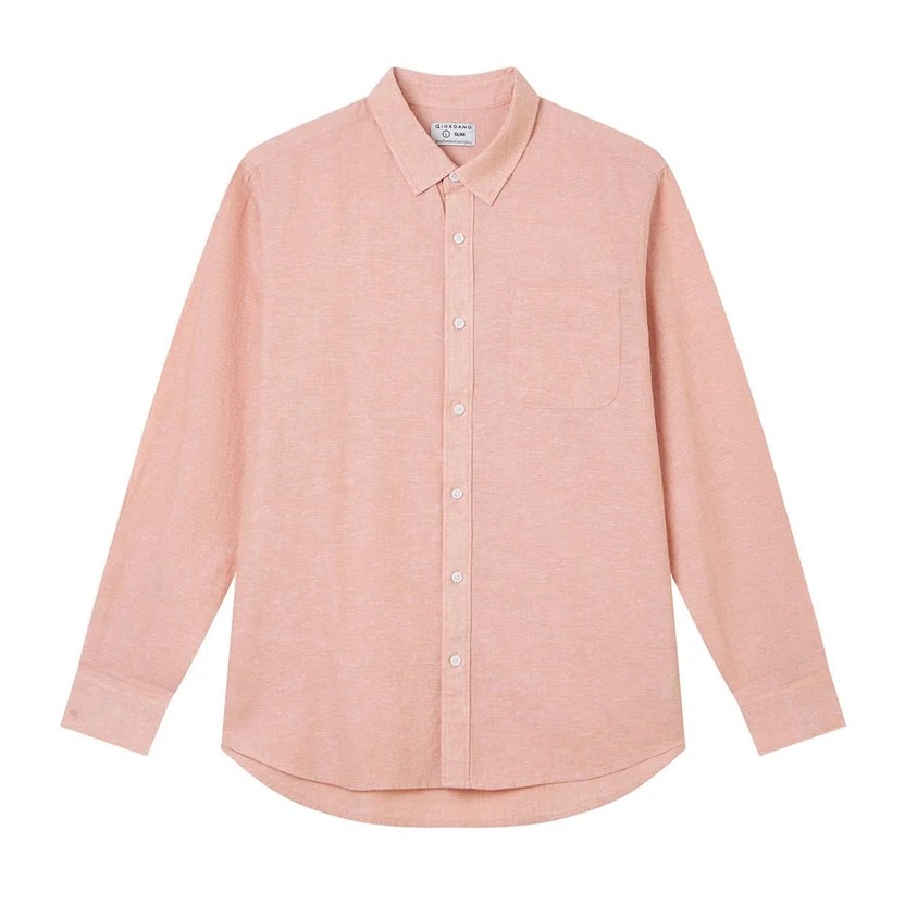 Giordano Men's Slim Linen Cotton Solid Shirt