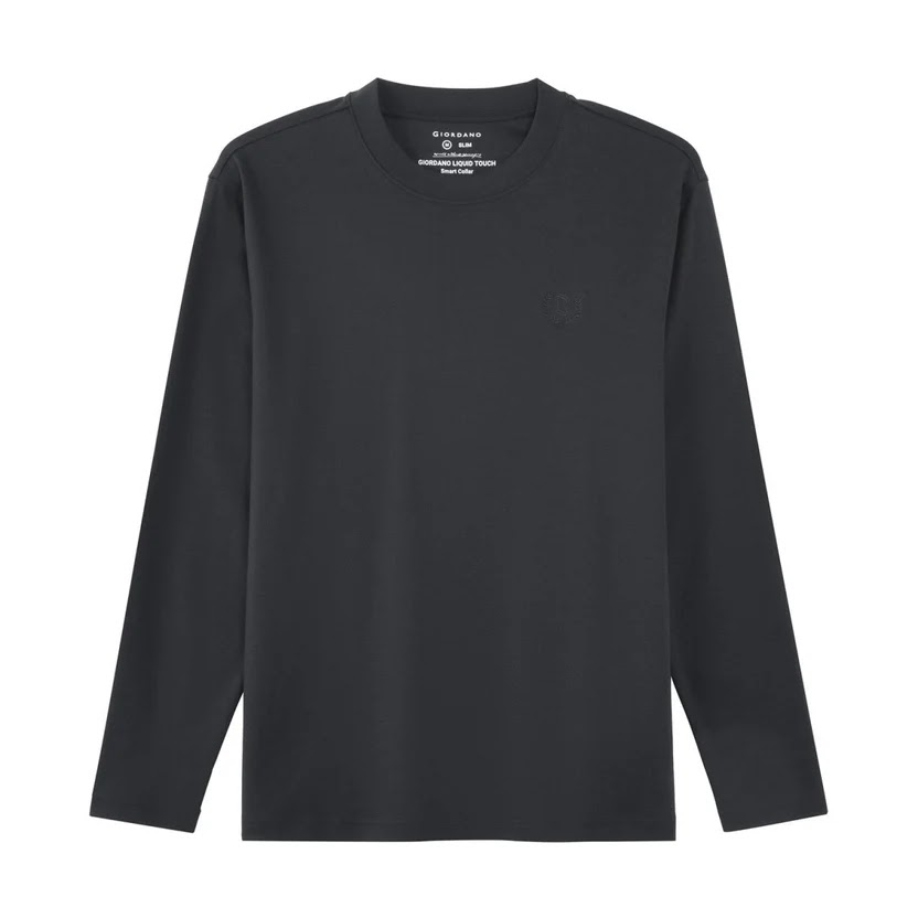 Giordano Men's Interlock Crew Neck Long Sleeve Slim Fit Liquid Touch Tees 2 Giordano Men's Interlock Crew Neck Long Sleeve Slim Fit Liquid Touch Tees