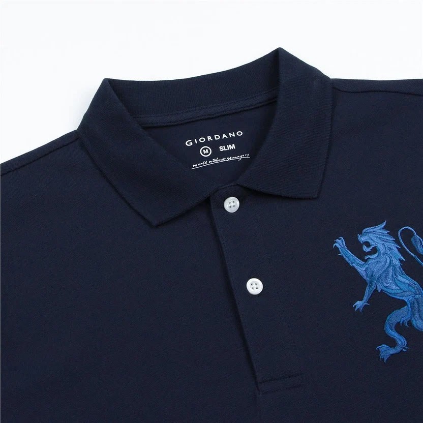 Giordano Men's Slim Fit 3D Lion Embroidery Lycra Pique Polo 3 Giordano Men's Slim Fit 3D Lion Embroidery Lycra Pique Polo